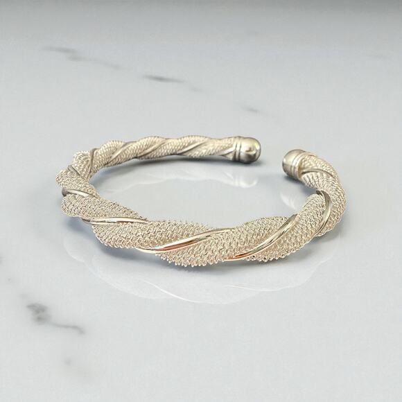 Wide Silver-Tone Scroll Cutout Cuff Bangle –Thick Statement Bracelet 6-7” fit - Picture 4 of 4